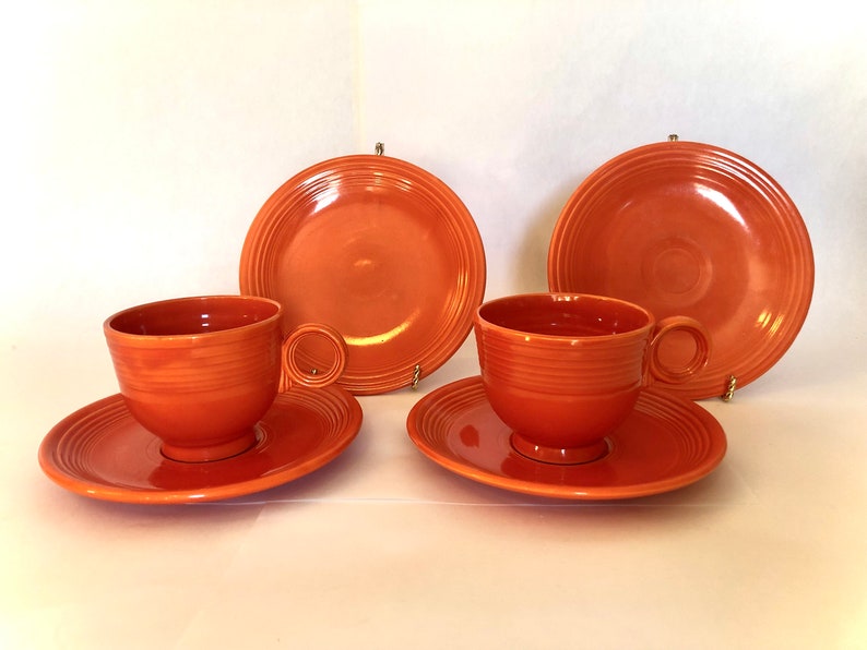 Original Vintage Fiestaware Ring Handle Cups & Saucers Etsy
