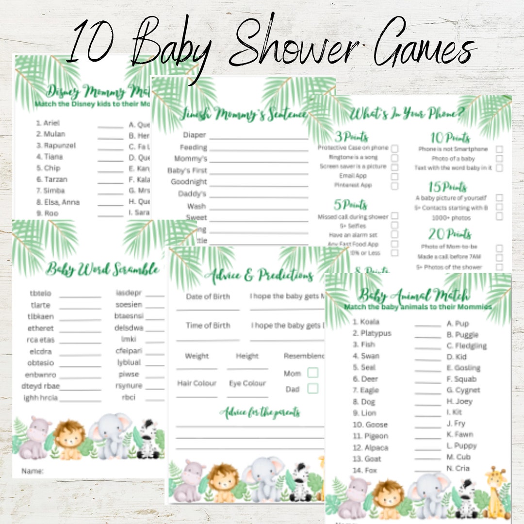 Fun Baby Shower Games Jungle Theme Etsy
