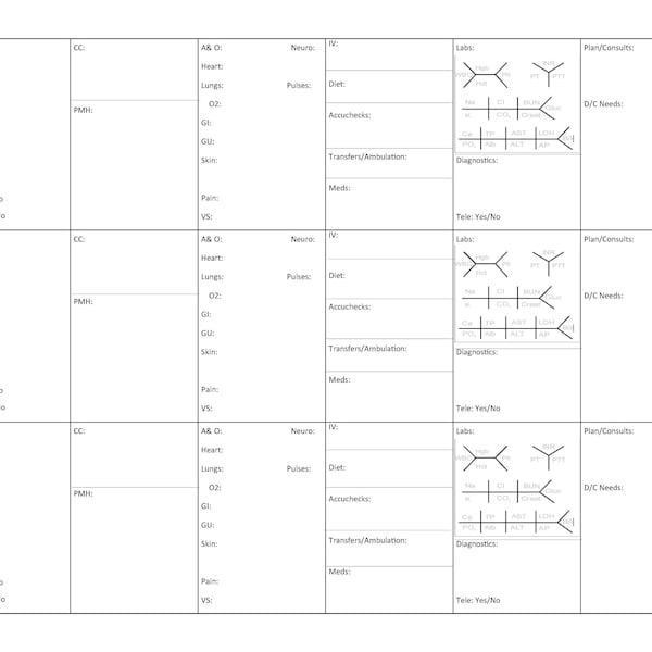 3 Patient Nurse Report Sheet - Comprehensive and Organized | Ideal for Medical Professionals | Nurse Shift Template