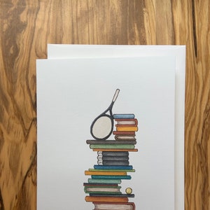 Amante de los libros de tenis, Tarjetas de felicitación, Tarjetas de arte, Tarjetas para todas las ocasiones, Club de lectura, Tema de tenis