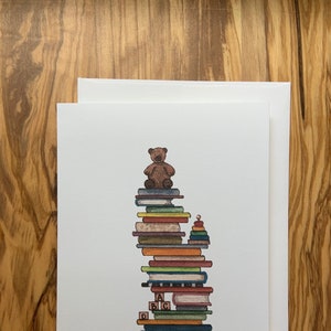 Amante de livros de ursinho de pelúcia, cartões comemorativos, cartões de arte, cartões para todas as ocasiões, clube do livro, tema de brinquedos