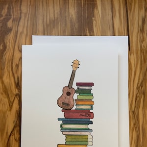 Amante del libro de ukelele, Tarjetas de felicitación, Tarjetas de arte, Tarjetas para todas las ocasiones, Club de lectura, Música, Tema de guitarra y ukelele