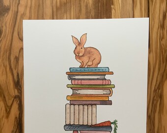 Bunny Book Lover, Greeting Cards, Art Cards, Book club, Bunny Rabbit, Easter Theme