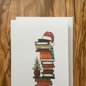 Amante de livros de férias, cartões comemorativos, cartões de arte, clube do livro, chapéu de Papai Noel, tema de Natal