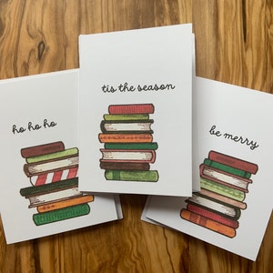 Holiday Book Lover, Set of 3 Mini Greeting Cards, Art Cards, Book Club, Christmas Theme