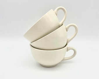 Vintage Set of 3 Ceramic Minimalistic White Mugs