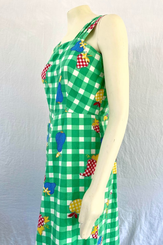 Vintage 1940s Hand Made Green Checkered Sundress … - image 5