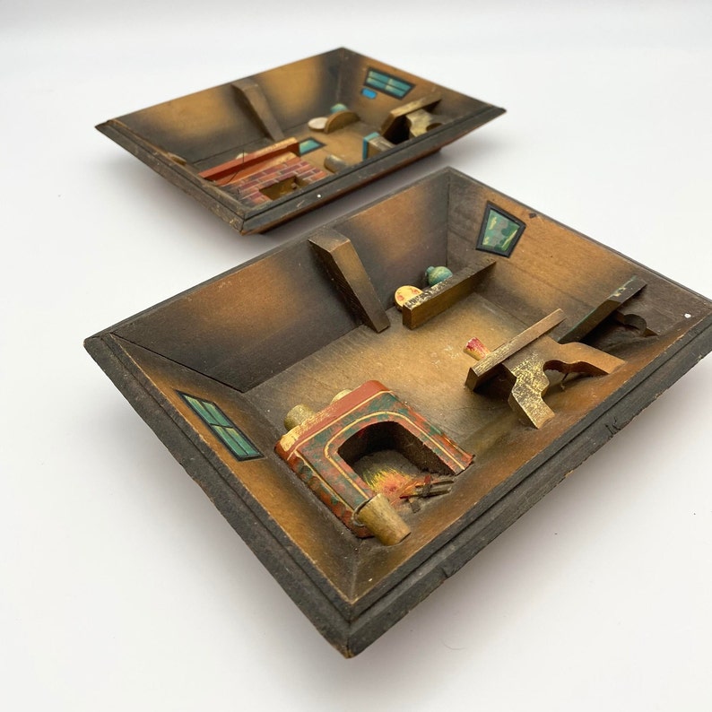 Vintage Diorama Shadow Box 3D Wood Livingroom and Fireplace Etsy