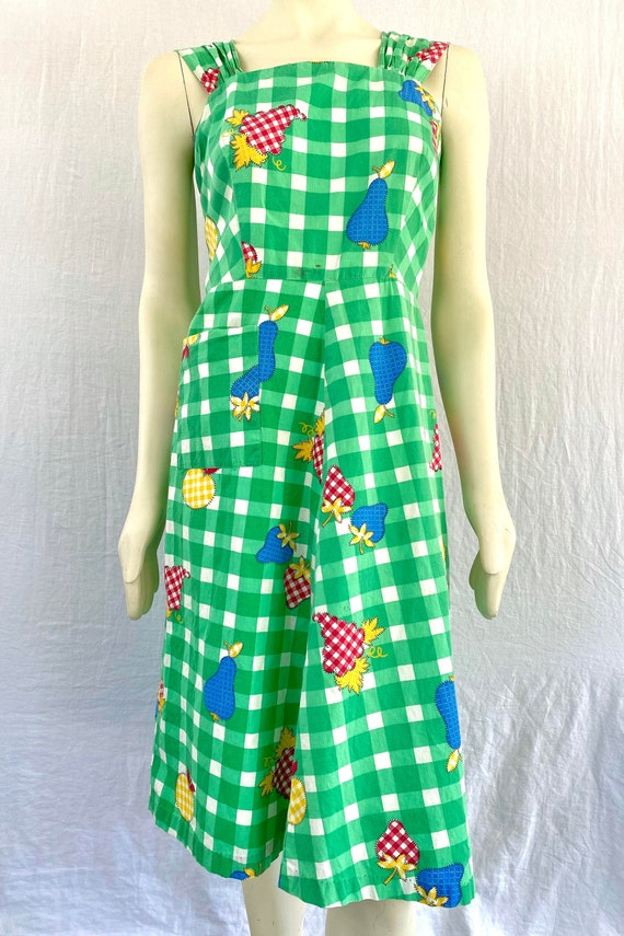 Vintage 1940s Hand Made Green Checkered Sundress … - image 3