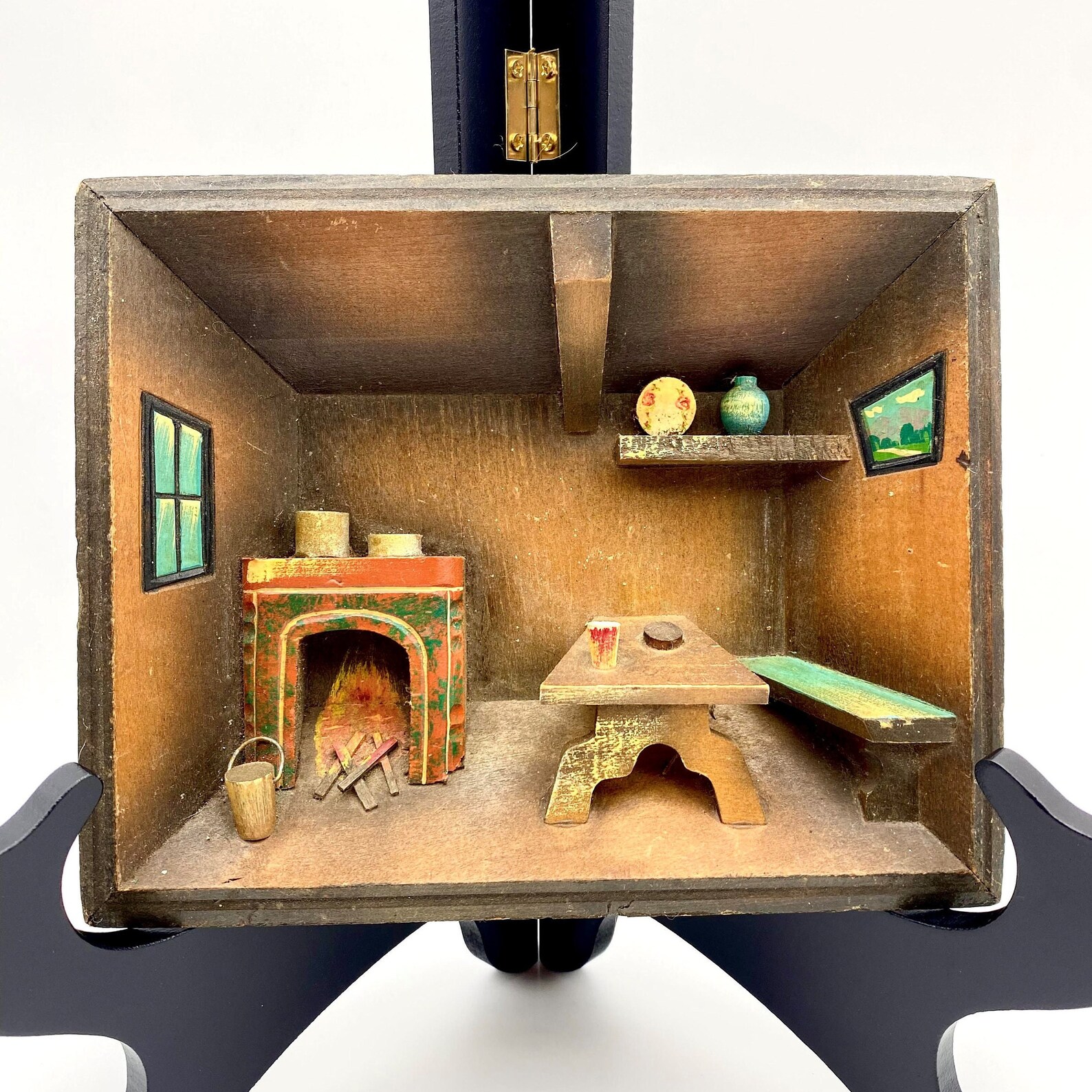 Vintage Diorama Shadow Box 3D Wood Livingroom and Fireplace Etsy