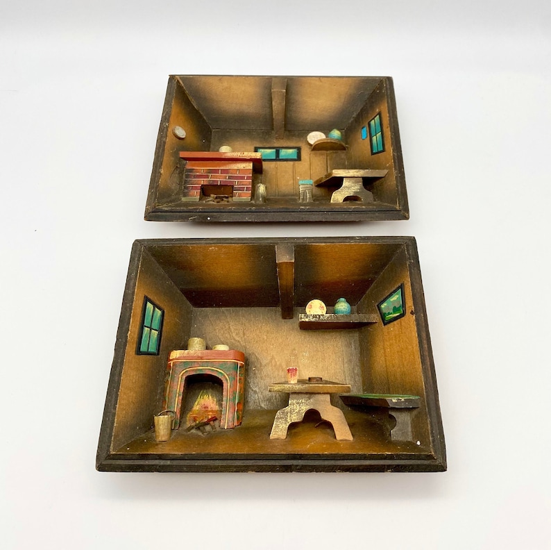 Vintage Diorama Shadow Box 3D Wood Livingroom and Fireplace Etsy