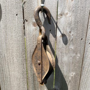 Vintage Heavy Duty Metal Pulley with Hook - Collectible Antique Tool and Farm Equipment - Industrial Decor - Rustic Farmhouse Decor