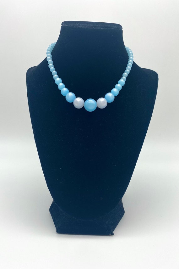 1930s Light Blue Beaded Necklace with Matching Ea… - image 5