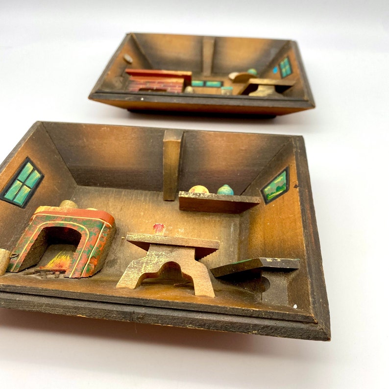 Vintage Diorama Shadow Box 3D Wood Livingroom and Fireplace Etsy