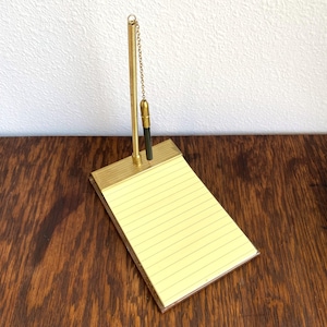 Vintage Desk Notepad and Pen Holder with Chain - Mid-century Office Accessory - Removable Paper Pad - MCM Desk Accessory