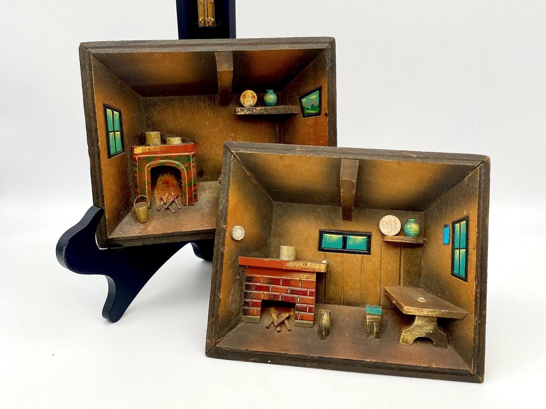 Vintage Diorama Shadow Box 3D Wood Livingroom and Fireplace Etsy