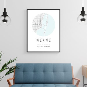 Miami Minimalist Map, Map Prints, Modern Home Decor, Map Gifts, Gift Ideas, Map City, Art Maps LoArtWall