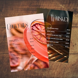 Menu de bebidas chiques editável | Modelo de menu de barra | Menu de coquetéis | Menu de bebidas editável | Modelo de menu de barra editável | Menu de bebidas para impressão