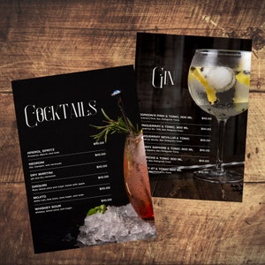 Menu bevande nere di lusso/modello menu bar/menu cocktail/menu bevande modificabili/modello menu bar modificabile/menu bevande stampabili