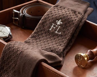 Custom Monogram Socks for Men, Embroidered Fleur-de-Lis Initials, Gift For Him, Groomsmen Proposal