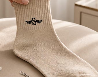 Personalized Ruffle Socks, Custom Initial Embroidery, Angel Wing Design, Gift for Her