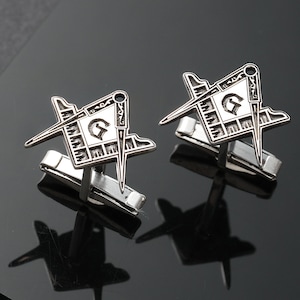 Freemason Cufflinks for Men – Masonic Square and Compass Cuff Links in Silver Tone for Freemasonry Lodge Members or Gift Occasions