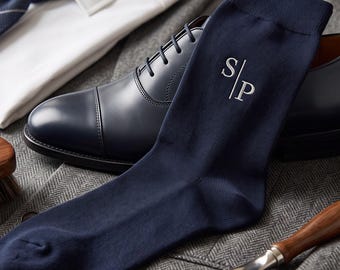 Personalized Embroidered Socks for Him, Custom Monogram Dress Socks, Anniversary Gift For Husband, Groom Groomsmen Socks, Initials socks