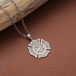 Firefighter Maltese Cross Necklace for Men, Stainless Steel Fire Dept Pendant, Hero Symbol Jewelry, Gift for Fireman or First Responder