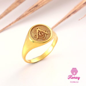 Master Mason Ring, Free Mason Ring, Mason Signet Ring, Free Mason, gouden ring, religieus cadeau, verjaardagscadeau, vader cadeau