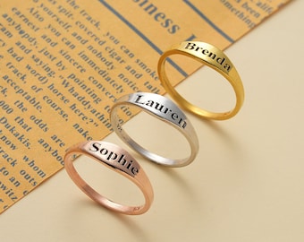 Zilveren naamring, aangepaste naamring, naamring, gouden ring, minimalistische ring, gegraveerde ring, gepersonaliseerd cadeau voor haar, verjaardagscadeau