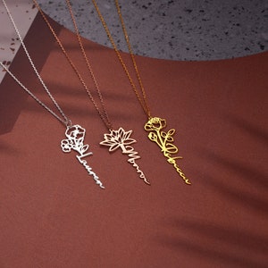 Birth Flower Name Necklace: Personalized Birthday Gift