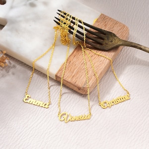 Collar con nombre de plata, collar personalizado, collar de oro macizo, collar delicado, regalo para ella, regalo de cumpleaños, regalo de N