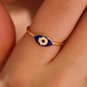 Dainty Evil Eye Ring for Women – Gold, Silver, Rose Gold Adjustable Protection Ring – Minimalist Good Luck Jewelry Gift