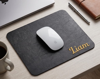 Personalized Mouse Pad, Embroidered Name Mousepad, Genuine Leather Desk Mat, Coworker Present, Chiristmas Gift