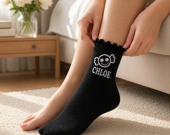 Personalized Candy Socks, Custom Name Halloween Ruffle Socks, Spooky Gift for Her