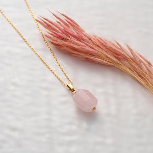 Rose Quartz Necklace, Silver Rose Quartz Necklace, Gem Stone Jewelry, Raw Necklace, Natural Stone Necklace, Birthday Gift, Anniversary Gift