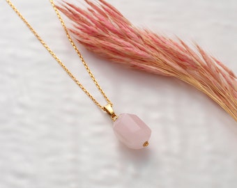 Rose Quartz Necklace, Silver Rose Quartz Necklace, Gem Stone Jewelry, Raw Necklace, Natural Stone Necklace, Birthday Gift, Anniversary Gift