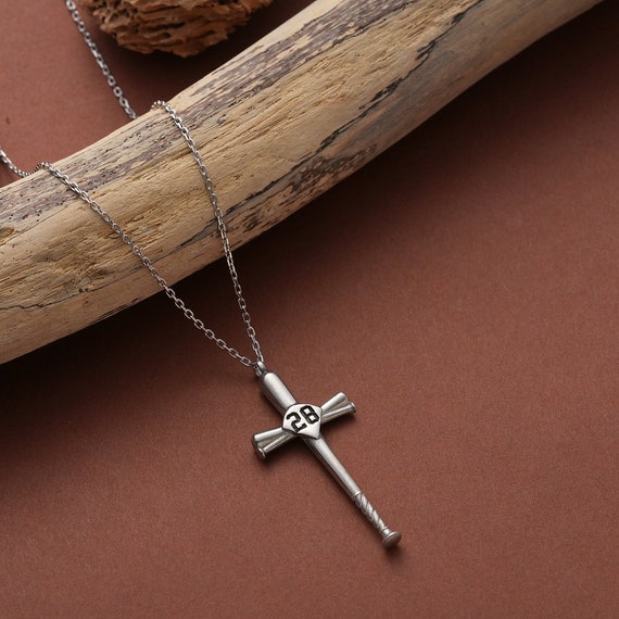 Baseball Cross Necklace: Numbered Home Plate Pendant, Sports Gift