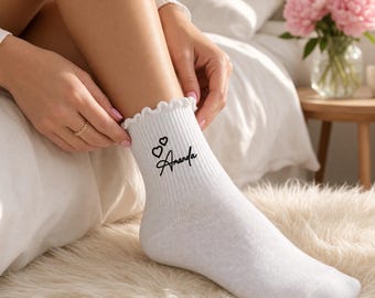 Personalized Embroidered Ruffle Socks for Women, Bridesmaid Gift, Custom Name Socks