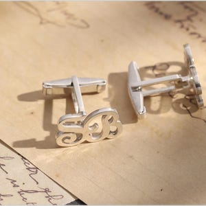 Custom Initial Cufflinks for Men in Sterling Silver, Personalized Monogram Wedding Gift, Groomsmen or Anniversary Jewelry