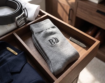 Custom Monogram Socks, Embroidered initial Dress Socks, Personalized logo, Gift for Him