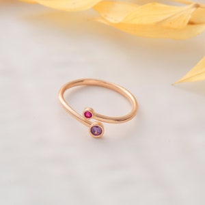 Custom Two-Birthstone Ring: Adjustable Gold & Rose Gold Jewelry