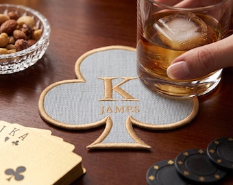 Personalized Embroidered Playing Card Coaster, Custom Name Poker Table Decor