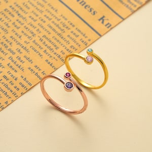 Anillo de plata ajustable con piedra de nacimiento, anillo con piedra de nacimiento, anillo delicado, joyería con piedra de nacimiento, anil
