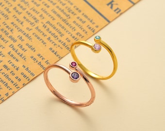 Silver Adjustable Birthstone Ring, Birthstone Ring, Dainty Ring, Birthstone Jewelry, Gold Ring, Personalized Ring, Birthday Gift For Women