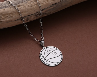 Personalized Basketball Necklace with Custom Name and Jersey Number, Engraved Sports Pendant Gift for Players, Coaches or Fans