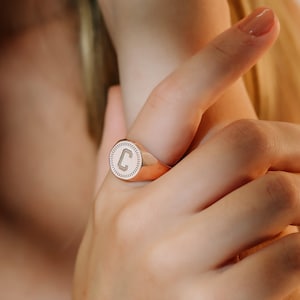 Personalized Initial Signet Ring for Women in Gold, Rose Gold or Silver, Custom Engraved Letter Ring, Elegant Monogram Gift Jewelry