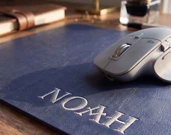 Personalized Leather Mouse Pad, Embroidered Name Mousepad, Custom Desk Accessory, Coworker Present