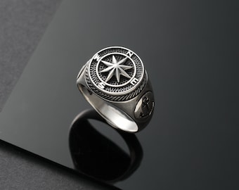 Compass Ring, Sterling Silver Ring, Gothic Jewelry, Gothic Ring, Handmade Jewelry, Anniversary Gift, Gift For Him, Mens Ring