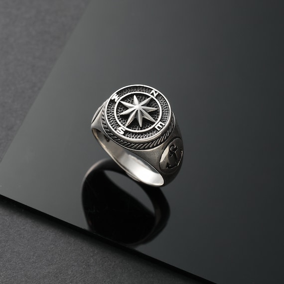 Compass Signet Ring for Men – Nautical Stainless Steel Ring With